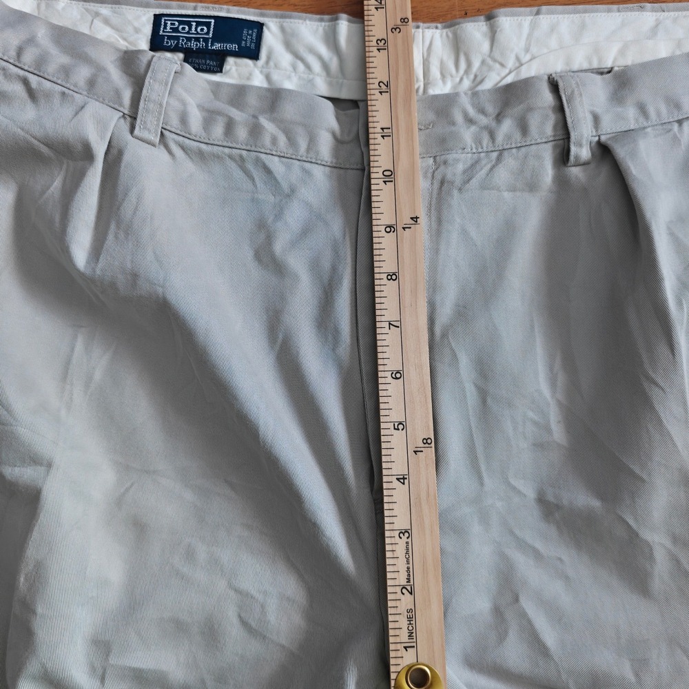 Polo Ralph Lauren Ethan Pant Mens 42x32 Khaki Tan Pleated Cotton Chino Trousers - Picture 5 of 8